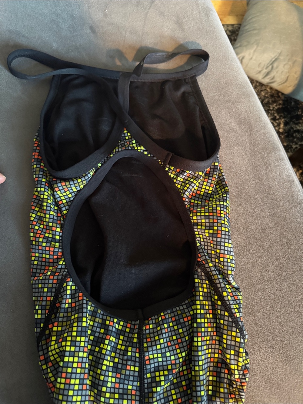 TYR Womens Neon Mosaic One-Piece Swimsuit - Black Trim - Picture 3 of 4